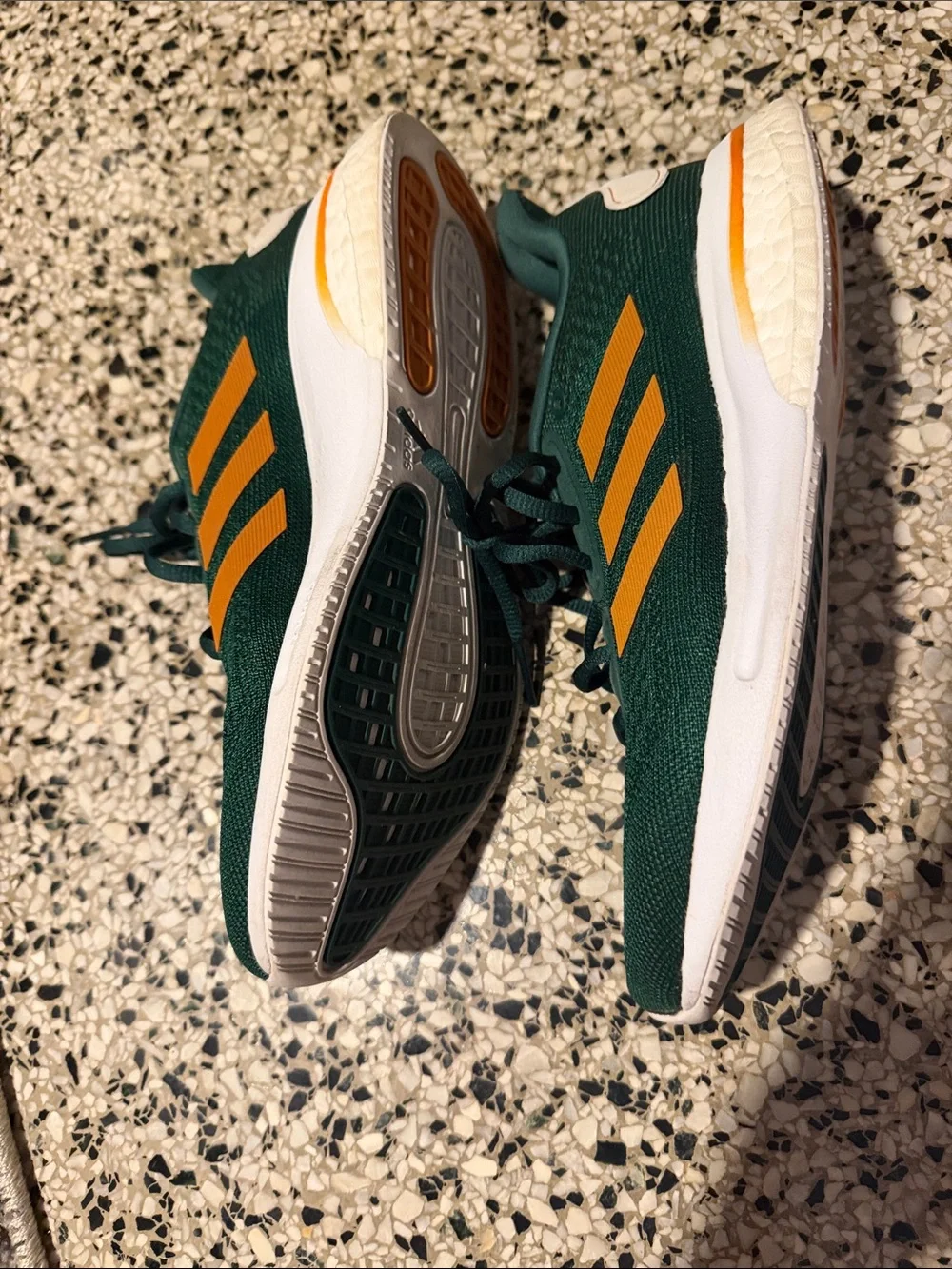 adidas Men’s Dark Green Athletic Shoes with Orange Stripes